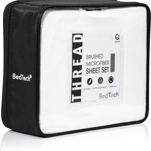 BedTech brushed microfiber queen sheet set in packaging.