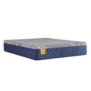 Queen-size memory foam mattress isolated on white.