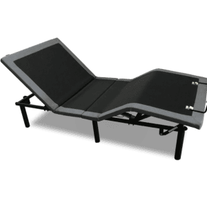 Adjustable black outdoor lounge chair on black background.
