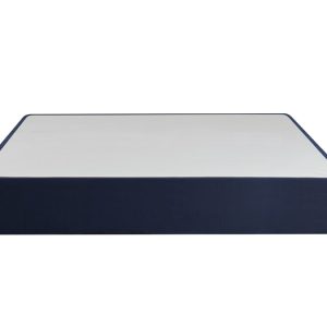 The Stearns & Foster SX4 Box Spring Foundation is a minimalist bed with a low-profile, navy blue frame and a white mattress on top. Featuring clean lines and a modern aesthetic, it’s perfect for contemporary bedroom decor. Its sturdy foundation ensures durability, providing a sleek and comfortable sleeping area.
