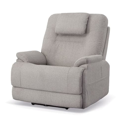 The Zecliner Model 2 Petite Power Lift Recliner (Copy) in light gray features padded armrests, a cushioned backrest, and a headrest, displayed against a plain white background.