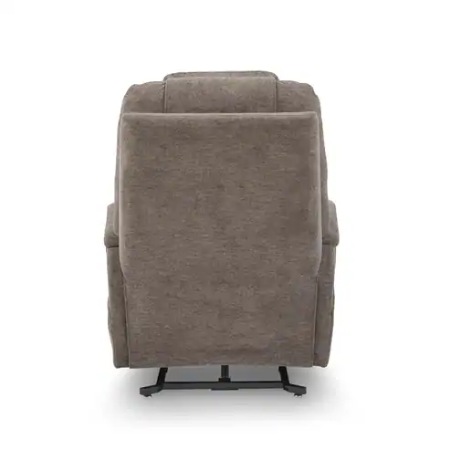 The Zecliner Model 3+ Umber Power Sleep Chair is a brown recliner shown from the back, featuring plush upholstery and a sturdy metal base. The chair is upright and centered against a plain white background.