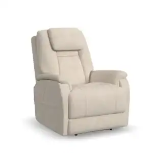 The Zecliner Model 3+ Umber Power Lift Recliner (Copy) offers plush cushioning, a high backrest, wide armrests, soft fabric upholstery, a contemporary design, and convenient side pockets.