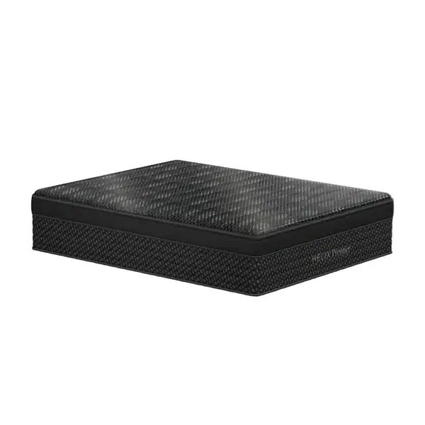 The Helix Premier Plush Hybrid Mattress is rectangular, black, with a textured surface and sides featuring a subtle diamond pattern, shown against a plain white background.